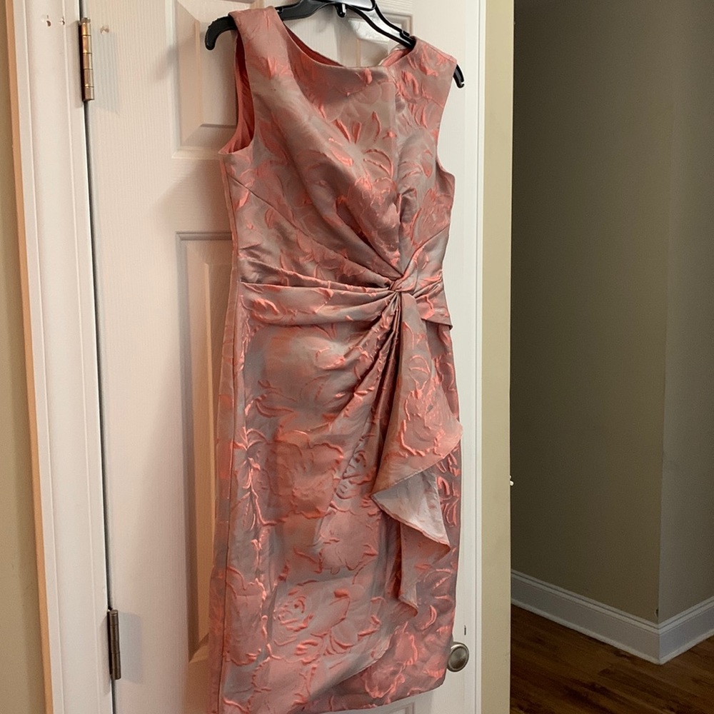 Maggy London semi formal dress. Coral & taupe. Size 8